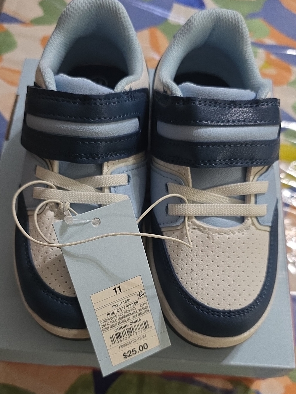 Back To School! Cat & Jack Light Blue and Navy Velcro Kids Sneakers